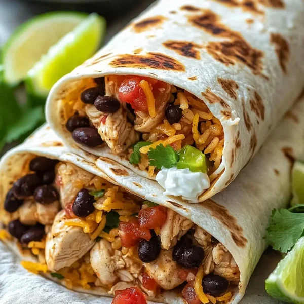 Delicious homemade Chicken Burrito filled with savory ingredients