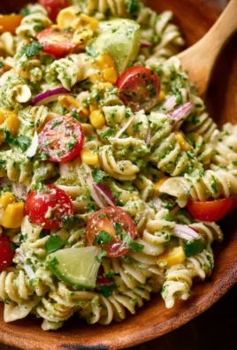 Bowl of vibrant Cilantro Lime Pasta Salad with fresh vegetables and herbs
