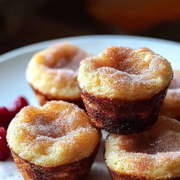 Cinnamon Sugar French Toast Muffins served on a plate with syrup