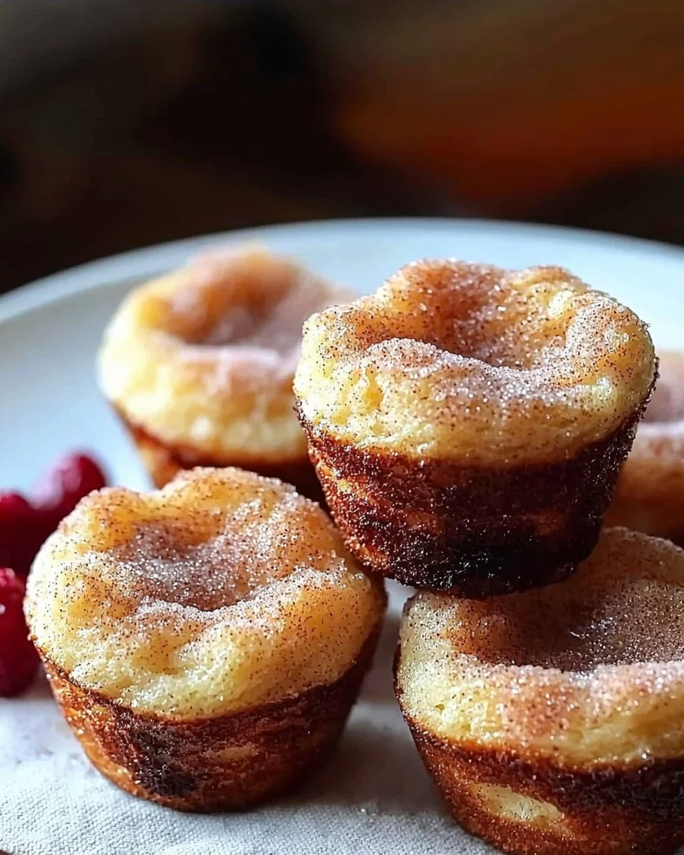 Cinnamon Sugar French Toast Muffins served on a plate with syrup