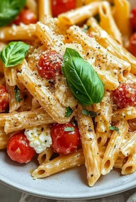 Creamy tomato ricotta pasta dish served in a bowl with fresh basil garnish