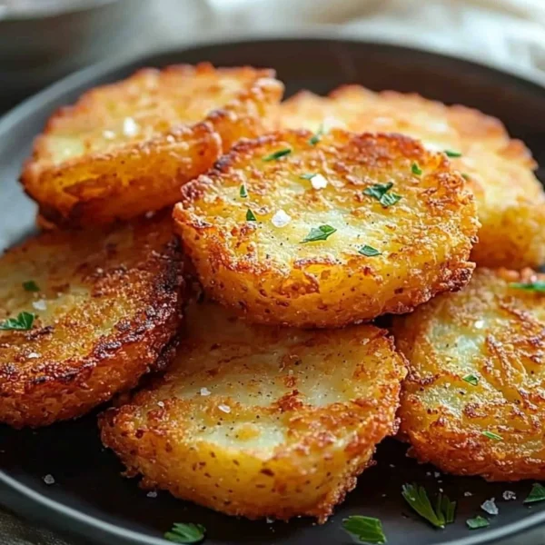 Golden crispy hash browns served in a skillet