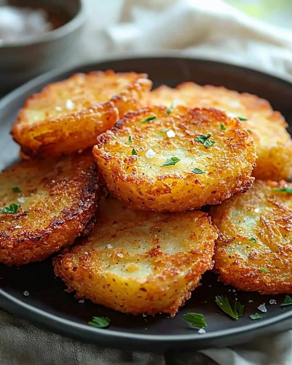 Golden crispy hash browns served in a skillet