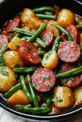 Crockpot Sausage and Green Beans dish served in a bowl