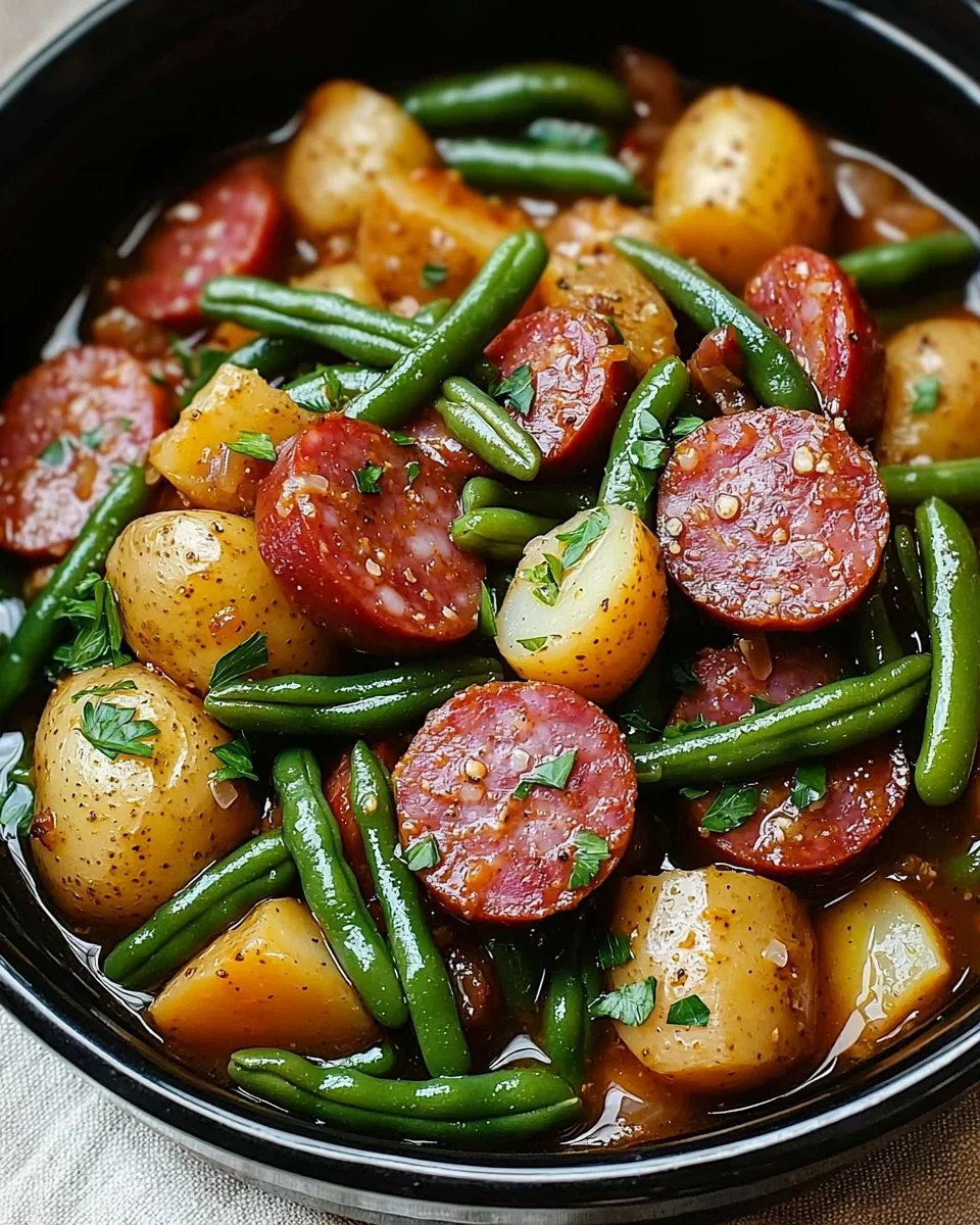 Crockpot Sausage and Green Beans