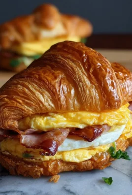 A delicious croissant breakfast sandwich filled with egg and cheese.