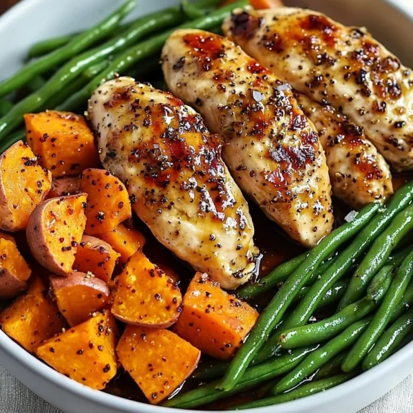 Delicious honey garlic chicken served with roasted sweet potatoes on a plate