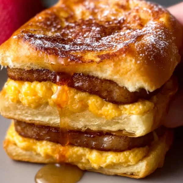 French Toast Sandwich made with Hawaiian rolls and delicious toppings.
