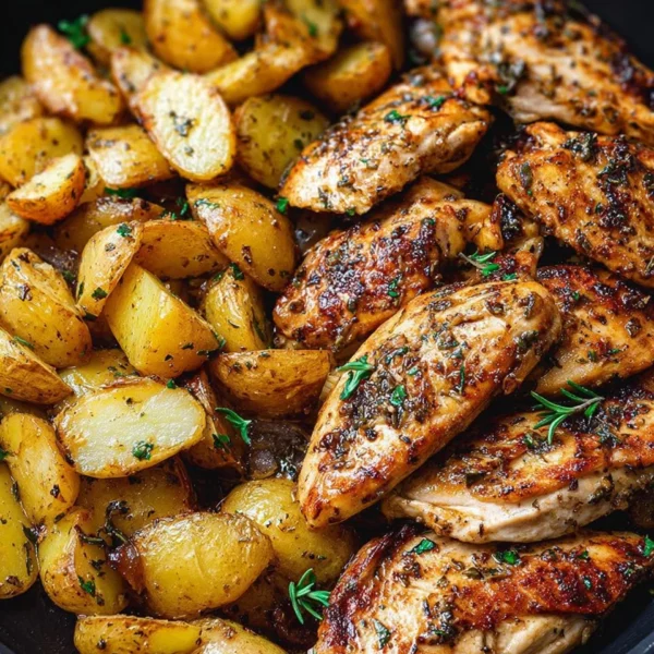 Garlic Butter Chicken served with crispy potatoes