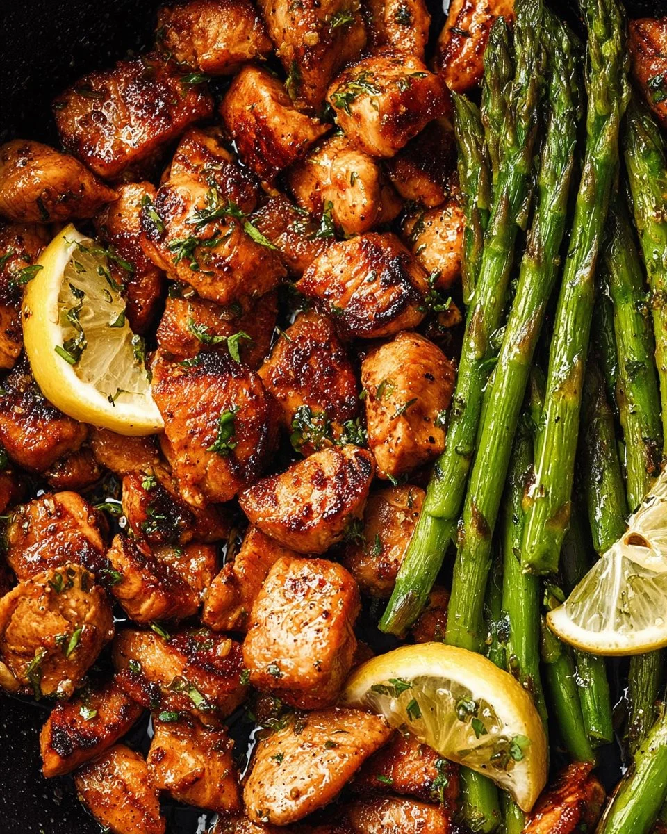 Garlic Butter Chicken Bites and Lemon Asparagus