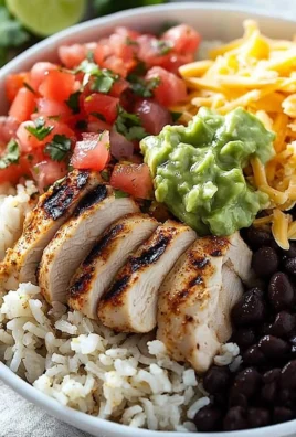 Delicious grilled chicken burrito bowl with rice and beans
