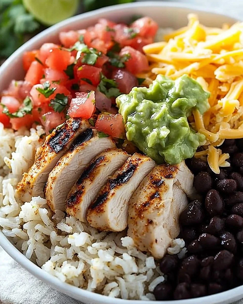 Grilled Chicken Burrito Bowl with Rice and Beans