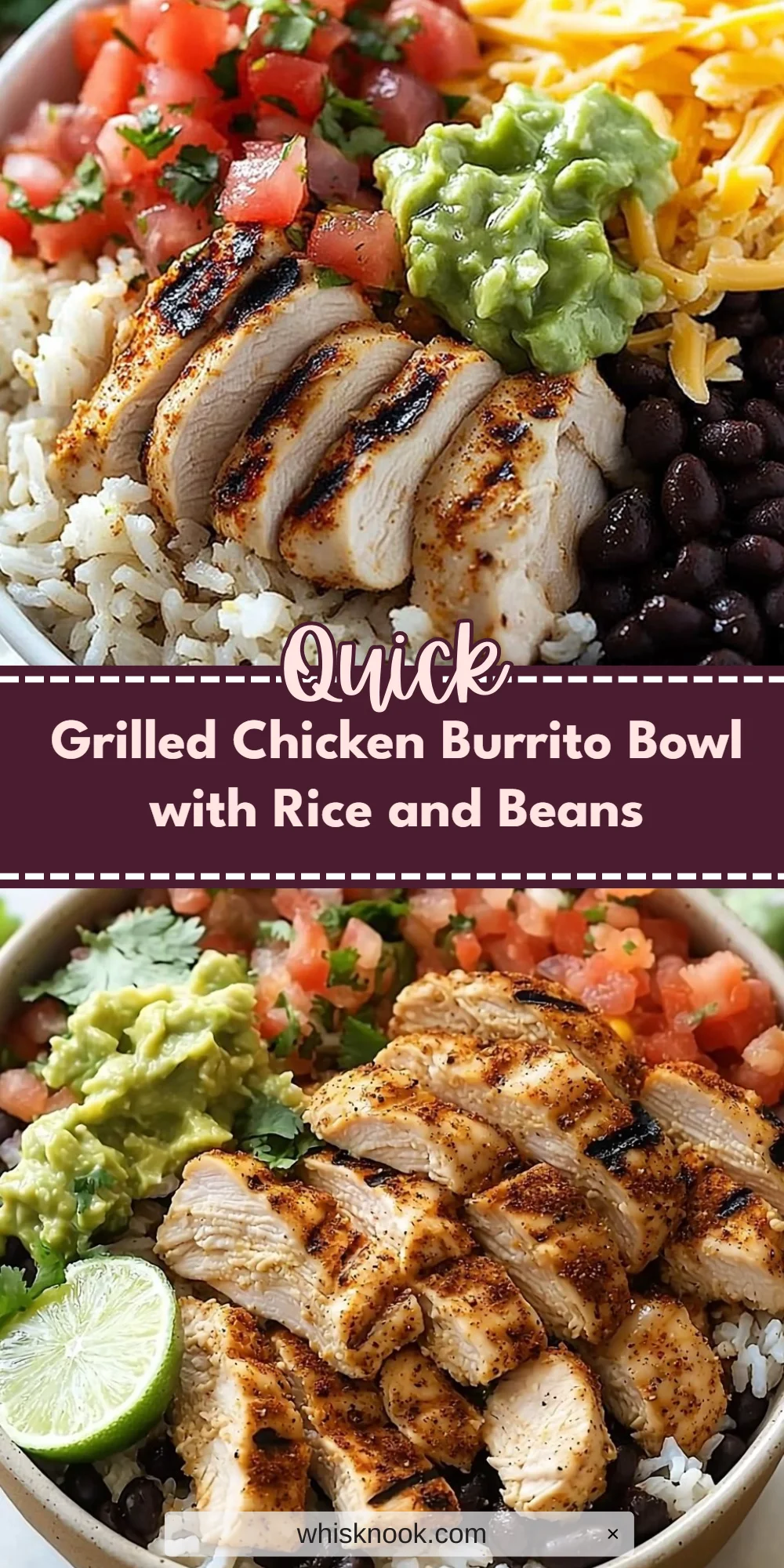 Grilled Chicken Burrito Bowl with Rice and Beans