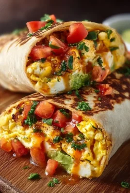 High-protein breakfast burrito filled with eggs, beans, and veggies