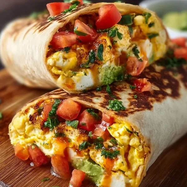 High-protein breakfast burrito filled with eggs, beans, and veggies