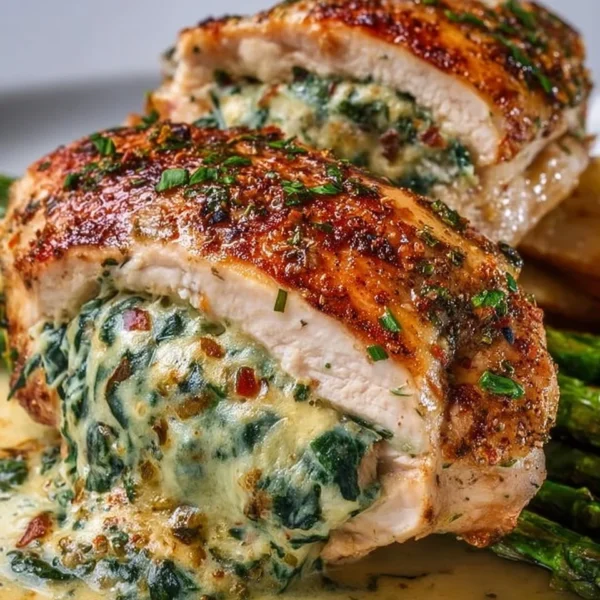 Delicious stuffed chicken on a plate inspired by Ruth's Chris recipe