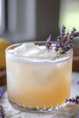 Lavender Gin Sour cocktail with lavender garnish in a glass