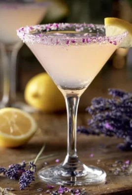 Lavender Lemon Drop Martini garnished with lemon and lavender sprigs