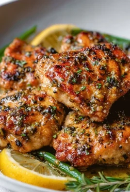 Lemon Garlic Butter Chicken Thighs plated with fresh herbs and lemon wedges.