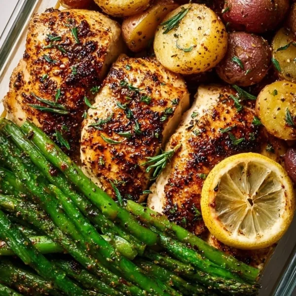 Lemon garlic chicken meal prep in storage containers for the week.