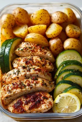 Lemon garlic chicken meal prep with fresh herbs and vegetables