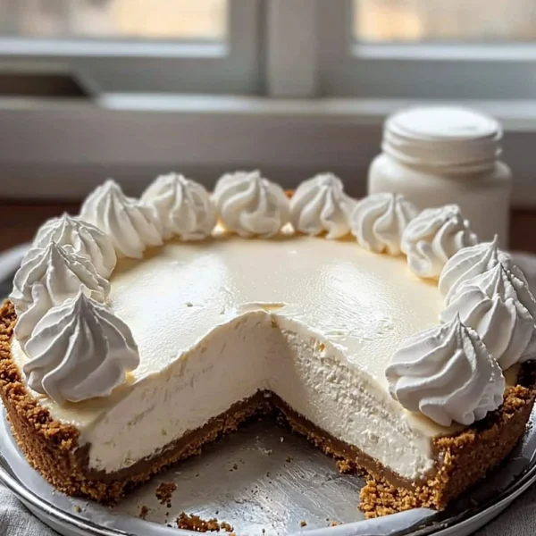 Delicious Marshmallow Whip Cheesecake topped with whipped cream and marshmallows