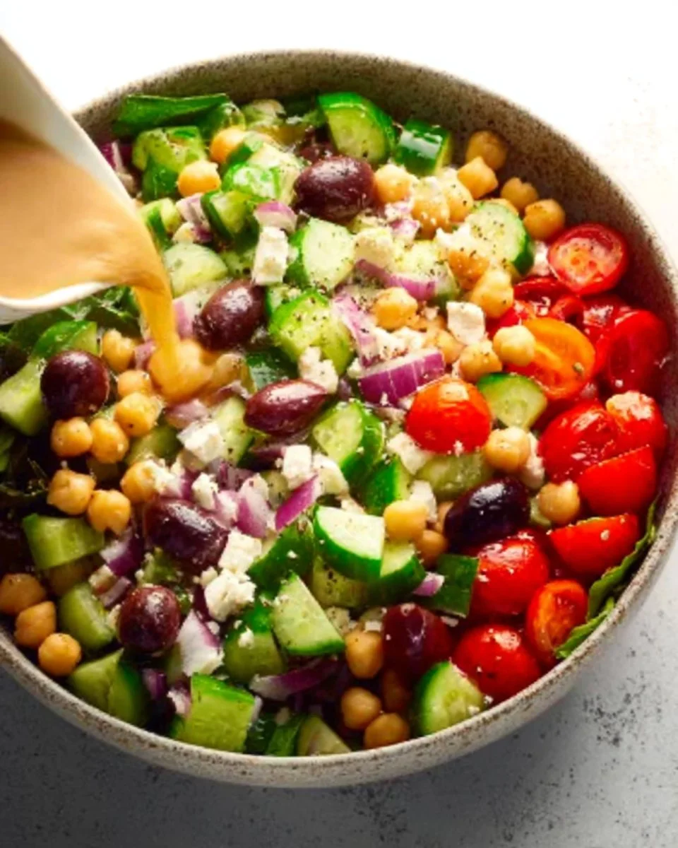 Colorful Mediterranean chopped salad with fresh vegetables and herbs