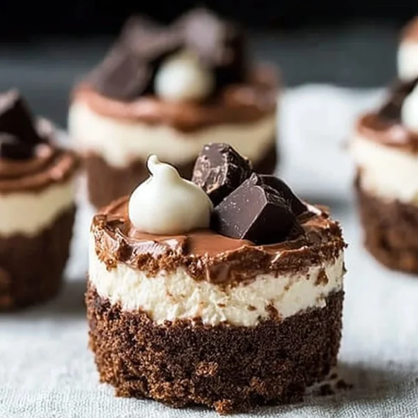 Mini triple chocolate cheesecakes served on a plate