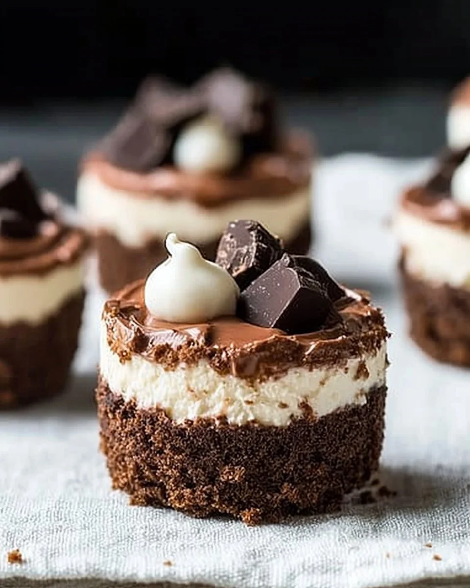 Mini triple chocolate cheesecakes served on a plate