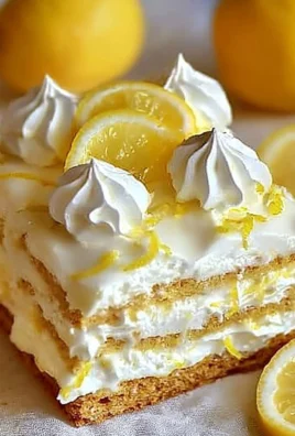 No-bake lemon eclair cake ready to serve with lemon slices on top