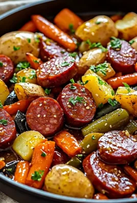 One-Pan Honey Garlic Kielbasa with mixed vegetables served on a plate