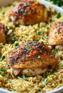 Oven-baked chicken served with rice on a rustic wooden table.