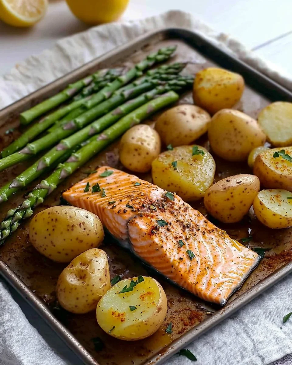 Salmon, Potato, and Asparagus Sheet Pan Meal