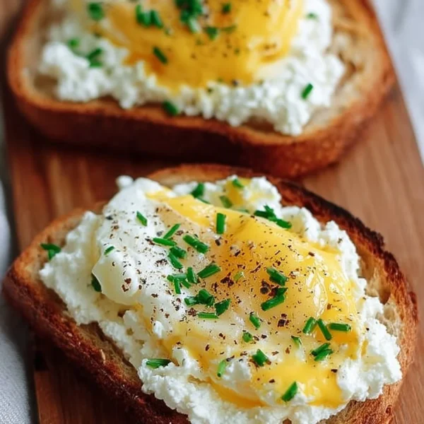 Delicious egg ricotta toast topped with fresh herbs and spices
