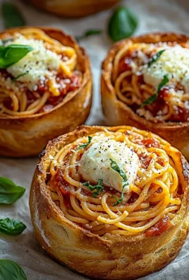 Delicious spaghetti garlic bread bowls served with fresh herbs