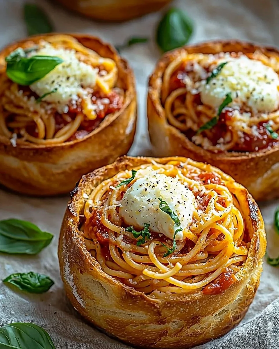 Spaghetti Garlic Bread Bowls