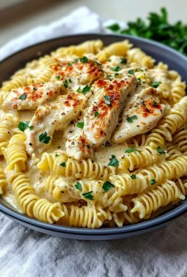 Creamy garlic parmesan chicken pasta garnished with parsley and served in a bowl.