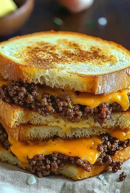 Ultimate cheesy ground beef melt served with toppings.