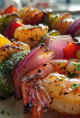 Delicious grilled shrimp kabobs on skewers ready to be served.