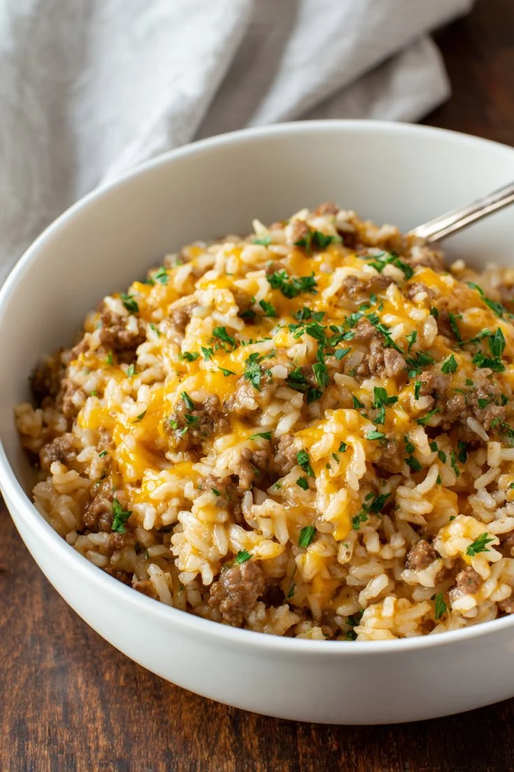 Cheesy Ground Beef and Rice Casserole