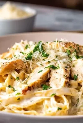 Cheesy one-pot Chicken Alfredo pasta dish, creamy and easy recipe.
