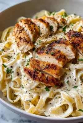 Creamy Chicken Alfredo Pasta topped with parsley and grated Parmesan cheese