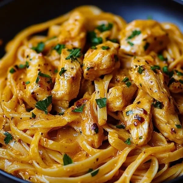 Cowboy Butter Chicken Linguine featuring rich butter chicken sauce over pasta