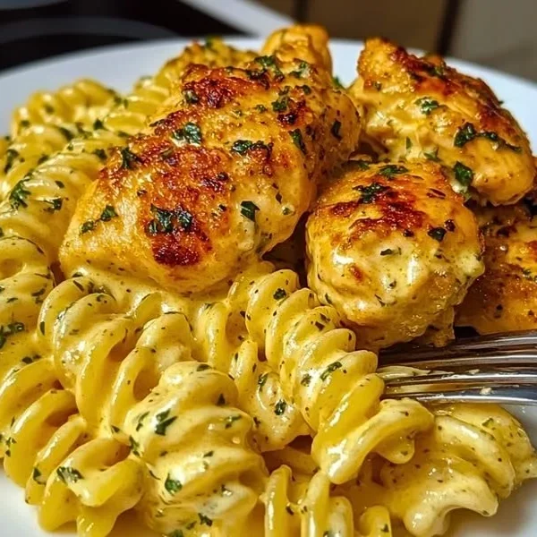 Creamy Garlic Parmesan Chicken Pasta with chicken and pasta in a rich sauce