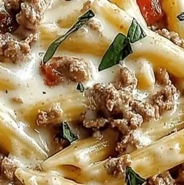 Creamy Rotel pasta with ground beef garnished for a cozy dinner