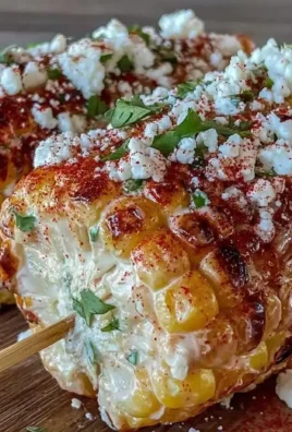 Delicious creamy spicy elote, a traditional Mexican street corn dish