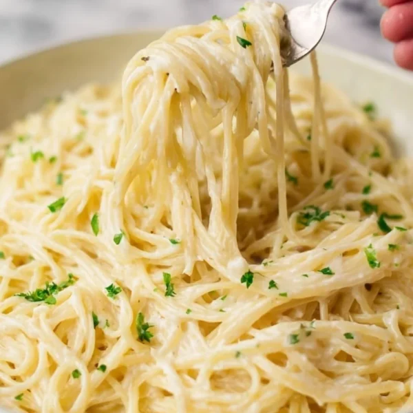 Creamy Garlic Parmesan Pasta in one pot, ready to serve.
