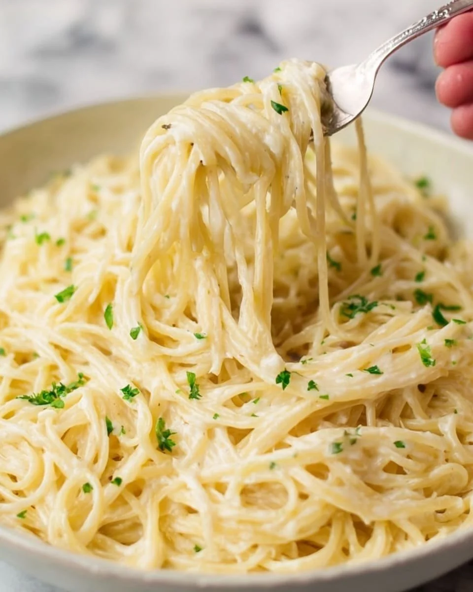 Creamy Garlic Parmesan Pasta in one pot, ready to serve.