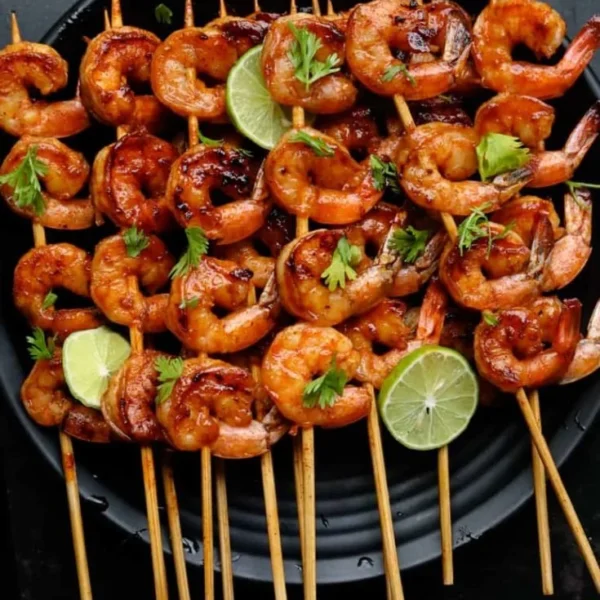 Delicious grilled shrimp skewers ready for serving
