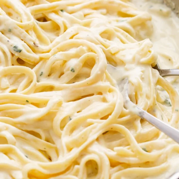 Delicious homemade Alfredo sauce served with pasta